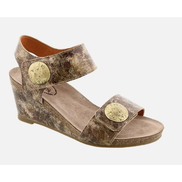 TAOS‎ CAROUSEL 2 Metallic Multi Taupe Womens Size 38 US 7-7.5 Wedge Shoes Heel - Picture 1 of 8